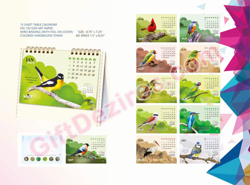 Photo Frame Table Calendar-Birds